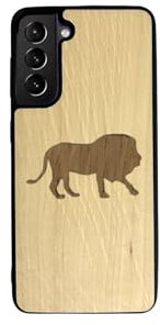 EnoWood Custodia protettiva per smartphone Samsung Galaxy S legno massello lavorata artigianalmente - Lion - Galaxy S Enowood23 Plus - Fascino
