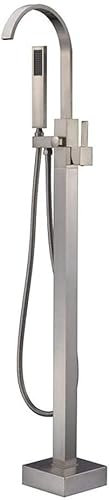 Badewannenarmatur, freistehend, Badewannenarmatur mit Dusche, bodenmontierter Badewannenfüller mit Handbrause, Einhand-Badezimmerarmatur mit Umsteller und Brauseschlauch-Set, gebürstetes Nickel