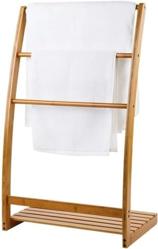 Bamboo Towel Stand With Storage Shelf - 3-Tier Freestanding Rack For Bathroom, Quilts, Blankets - Towel Ladder, Free Standing Towel Rack