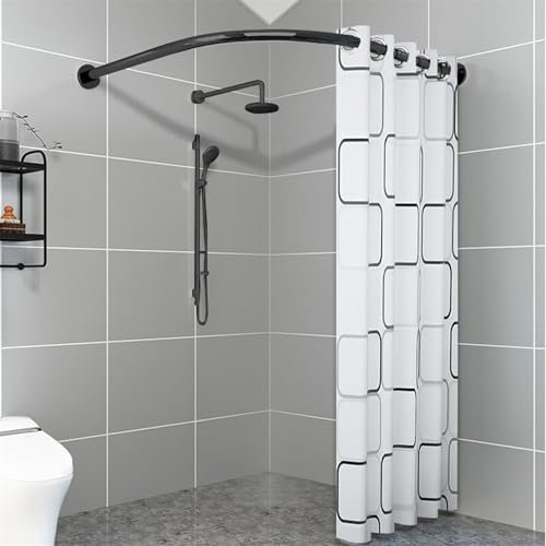 Duschvorhangstange L Form Dehnbarer Edelstahl Gardinenstange Ohne Bohren, Heavy Duty Flansch Basis, für Badezimmer, Badewanne, Eck-Duschvorhangstange (75-130cm)