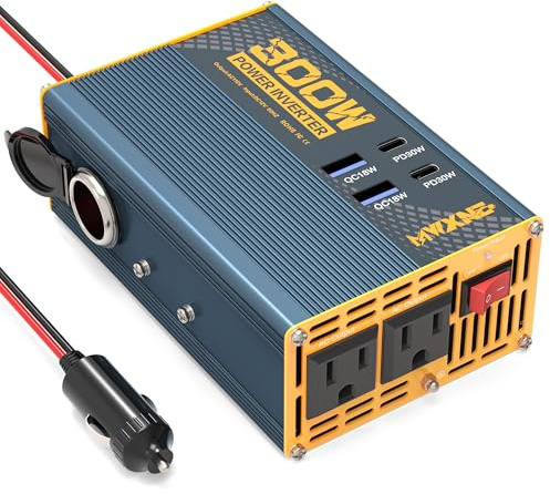 MWXNE 300W Power Inverter DC 12V to 110V AC Adapter with Dual AC Outlets/2 PD30W USB-C/2 QC18W USB Ports/1 Cigarette Lighter Outlet - Ideal Car Charger for Laptops