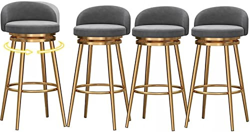 Moderne Samt gepolsterte Barhocker 4er Set mit 360° Drehgelenk Gold Metall Fußstütze Stilvolle Barstühle für Küche und Esszimmer