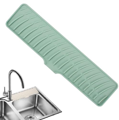 Faucet Guard & Draining Mat, Silicone Kitchen Sink Splash Guard, Tap Guard and Draining Mat Around Tap, Tidy Splash Faucet Mat Handle Drip Catcher Tray for Kitchen Sink Countertop (Green)