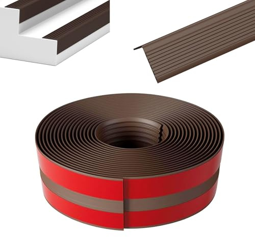Treppenkantenprofil, 2M/5M Selbstklebend PVC Treppenkanten-Schutzprofil, Wasserdicht Rutschfest L-Form Treppenkantenschutz, für Außen- und Innenbereich (Braun, 5m X 10.8cm)