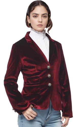 COSDREAMER Giacca Vintage in Velluto da Donna con Collo a V, Blazer ad Aperture, Maniche Lunghe, Cappotto Elegante Casual, Abito Retrò Rosso