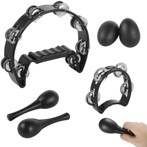 Tamburin-Set, Halbmond-Tamburin-Metallschellen, Tamburin mit Maracas-Eier-Shakern für Erwachsene und Jugendliche, Hand-Percussion-Musikinstrumente für Anfänger, Partys, Musikkurse
