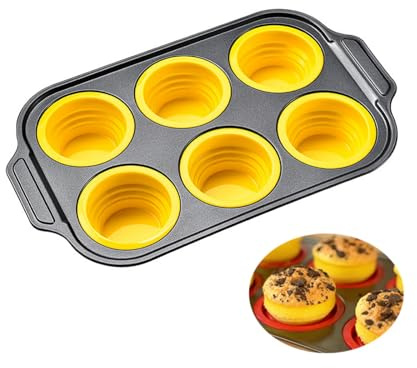 YiYeraio Silicone Muffin Trays, Non Stick Mini Cupcake Pan with Metal Reinforced Frame, Mini Muffin Tins Easy Release, Foldable Cupcake Baking Pan for Baking Muffins, Cupcakes, Egg Bites 6 Cups