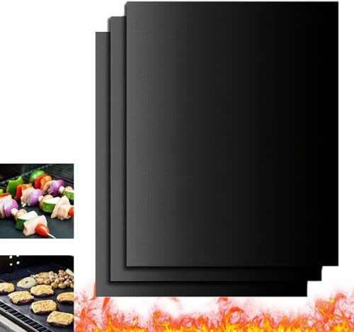 Tapis de Cuisson Barbecue,40cm x 50cm Tapis de Grille Barbecue,Tapis BBQ Réutilisables Anti-Adhérents,Facile Nettoyer,Peut Etre Découpé Taille Souhaitée,Convient Barbecues Gaz et Charbon,3 Pièces