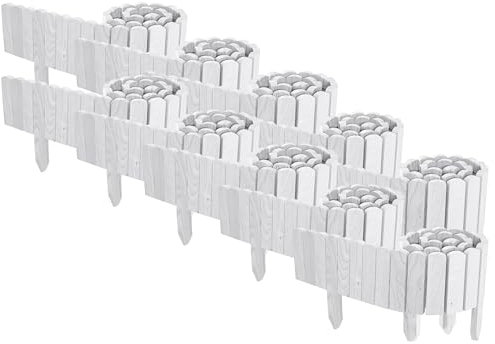 Floranica 20 m Bordure Jardin Flexible Clôture Bois 10 pcs 2 m x 10 cm Blanc Bordures extérieur en Pin Bordurette Enclos Bordurette Déroulante Ensemble Modulable pour Jardin