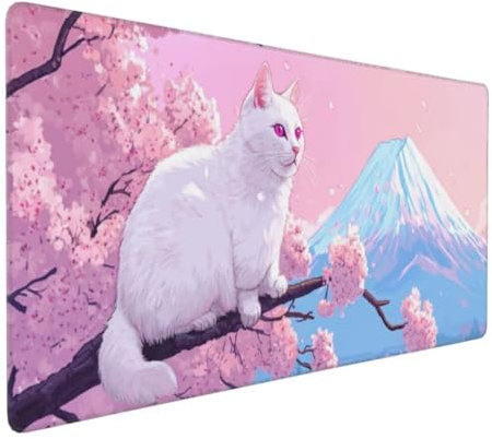 Tapis de Souris Japon Chat Tapis de Souris XXL 1200x600x3mm, Imperméable Tapis de Souris Gamer XXL Tapis Souris Mouse Pad, Base Atidérapante, Haute Précision et Vitesse pour Gamer, Deco Bureau