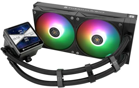 TR-Grand Vision 240 ARGB Black CPU Water Cooler,Double PWM Fans Water Cooling System,IPS LCD Screen with 480x480 Resolution,for AM4/AM5,Intel LGA1700/1851,CPU Liquid Cooler,3.4-inch display
