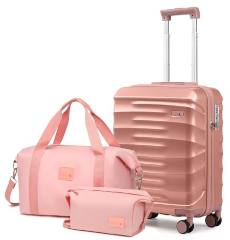 Sea choice Valise Rigide Cabine 55x40x20cm 3 Pièces Valises Légère ABS Durable avec Serrure TSA et Roues à 360° Trolley Voyage avec Trousse de Toilette et Sacs de Voyage