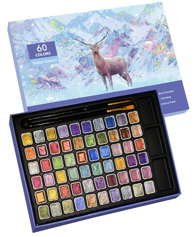 GlisDyck Mini Shimmer Watercolor Paint Set, 60 Colors Glitter Metallic Watercolour Painting Sets, Solid Pearl Water Color Paints for Artists, Amateur Hobbyists and Painting (60 Colors)
