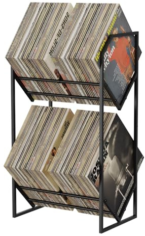 PAPAGIFTREE Vinyl Record Storage Rack, 2-Tier Vinyl Record Stand 200 Lps, Reinforced Design Album Display Shelf for Records Storage and Holder, Metal Records Rack Organizer (2 Tier)