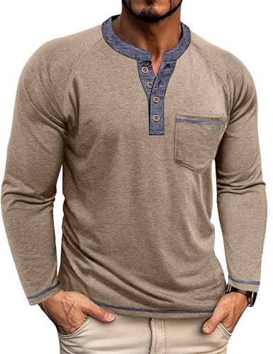 Henley Shirt Herren Langarm Männer T-Shirt Langarmshirt T Shirt Herren