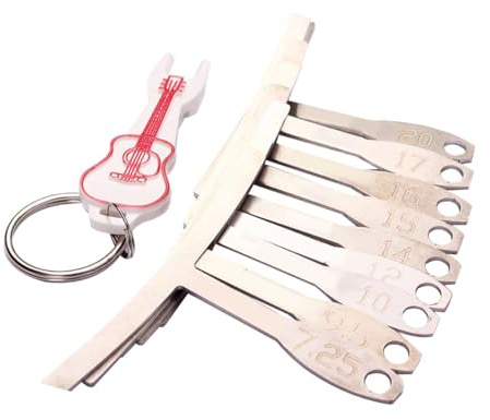 Medidor de Radio de Diapasón Metálico para Guitarra, 9 Piezas | Marcas Grabadas Fáciles de Leer, Bordes Lisos, Medidas de 7,25 a 20 Pulgadas, Incluye Llavero