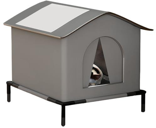 LEKEFETO Katzenhaus für draußen Winterfest – Wasserdichtes warmes Katzenhaus mit erhöhter Basis und Isolierung – Wetterfestes Haustierzelt für Streunerkatzen und kleine Haustiere, 33×33×33 cm