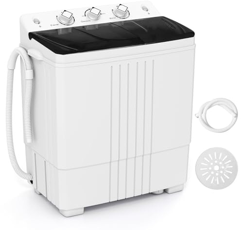 TANGZON Twin Tub Washing Machine, 8KG/4.5KG Portable Washer and Spin Dryer Combo with Timer Control & Drain Pump, Compact Washers for Camping Dorms Apartments RVs (5KG Washing 3KG Drying, Black)