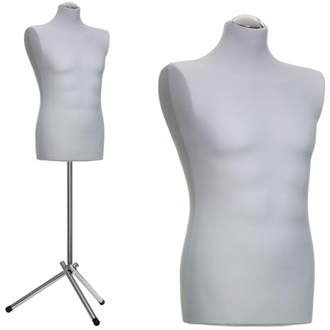 DummyDoll Schneiderpuppe männlich Größe 48/50, Überzug Silbergrau, Dreibein + Kappe Chrom