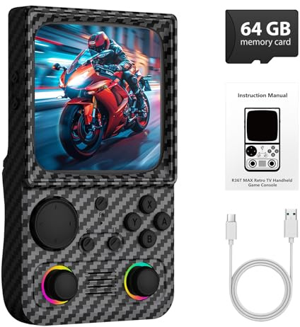 R36TMAX Retro Handheld Game Console, 4 Inch IPS HD Screen Retro Gaming Console,Supports WiFi Networked Fighting and OTG,Compatible with a Large Variety of Classic Games,Built-in 64G,Charcoal Black