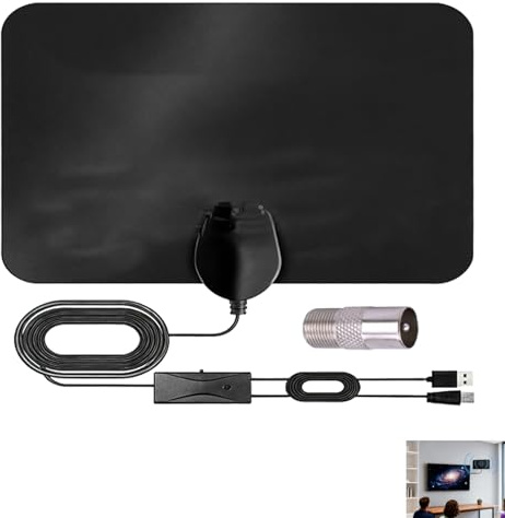TV Aerial Indoor, Digital Indoor TV Antenna, HD Antenna 250+ Miles Long Range, Amplified Aerial with Signal Booster, 4K Full HD Support, Ultra Thin with 5m Long Cable for Freeview Channels