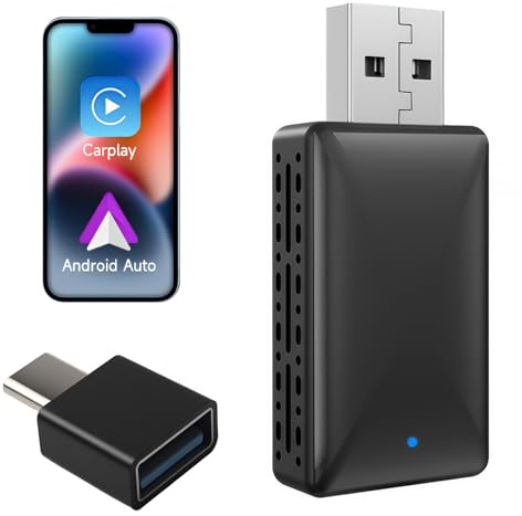 Adaptateur sans Fil 2-en-1 pour CarPlay & Android Auto, Mise à Niveau 2025 Clé Dongle Convertir Filaire en sans Fil pour iPhone 6+ iOS 12+ Andorid 11+, Plug & Play WiFi 6 Bluetooth 5.3 et USB C/A