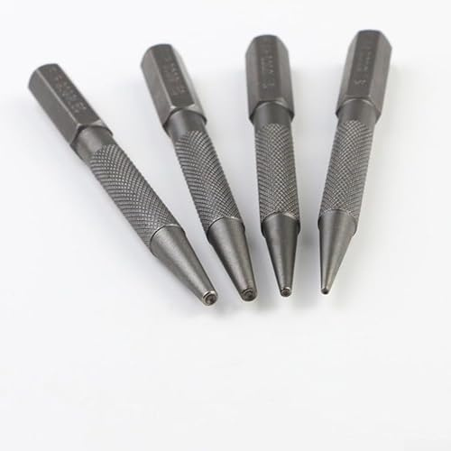Yhenlovtt Lot de 4 poinçons centraux pour le travail du bois et du métal, en alliage d'acier avec pointes de 0,8 mm, 1,6 mm, 2,4 mm, 3,2 mm, outil à main pour le perçage et le positionnement des clous