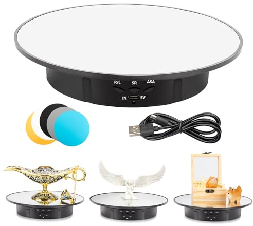 Leadleds Elektrisch drehbarer Drehteller mit 5 Hintergründen, 360 Grad motorisierter drehbarer Display-Ständer für Fotografie, Produkte, Schmuck, Uhren, Handwerksmessen, 20 cm/5 kg Traglast (schwarz)