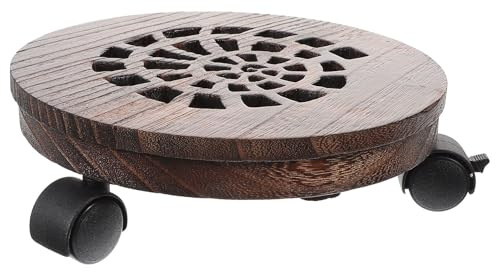 Hemobllo Support à Plantes Mobile en Bois Massif Épais avec roulettes Freinables Plateau Roulant Rond Diamètre 21 CM Base pour Pots de Fleurs Lourds Intérieur et Extérieur
