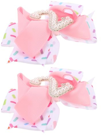 OUNONA 2 Stück-pack Haarspangen mit Schleife und Geburtstagszahl für Kinder Mädchen aus Acryl und Gewebe mit Perlenakzenten für Geburtstagsfeiern und Babypartys