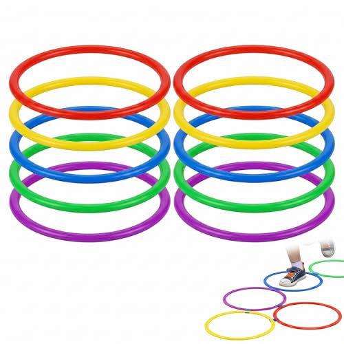 10 Piezas Anillas, Anillas de Plástico para Juego de Lanzamiento, Aros de Colores 20cm para Juegos al Aire Libre, Circuito de Agilidad y Puntería para Niños, Ideal para Fiestas y Jardín