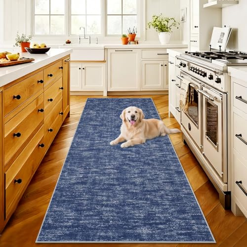 AYHSMNOU Tappeto Corridoio Lungo Tappeto Passatoia Cucina 120 x 400cm Tappeto Runner Cucina Antiscivolo Lavabile Tappeto Ingresso Interno Moderno per Cucina Lavanderie Camera da Letto Soggiorno Blu