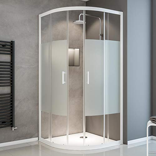 Schulte Sunny Runddusche, 90 x 90 x 190 cm, 5 mm Sicherheitsglas Dekor Dezent light, Alpinweiß, Duschkabine zur Montage auf Duschwanne und Fliesen, EP395618 04 117