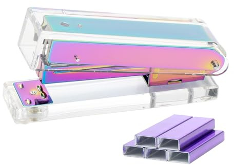Tacker aus Acryl, Regenbogenfarben, Roségold, farbenfroh, luxuriöses Schreibtischheftgerät mit klassischem, elegantes Büro- und Schreibtischzubehör, Geschenkidee 4.9x1.18x1.58 regenbogenfarben