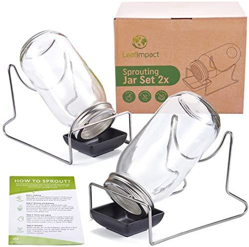 2 Pack Sprouting Jar Kit | Complete Growing Set for Making Sprouts | Easy Organic Sprouts at Home | Indoor Seed Sprouter | Sprout Starter Kit | Mason Jar for Broccoli, Alfalfa, Beans & More