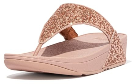 Fitflop Women's Lulu Glitter Flip Flops, Toe-Post Sandals, Comfortable with Natural Arch Support - Rose Gold - 7 UK