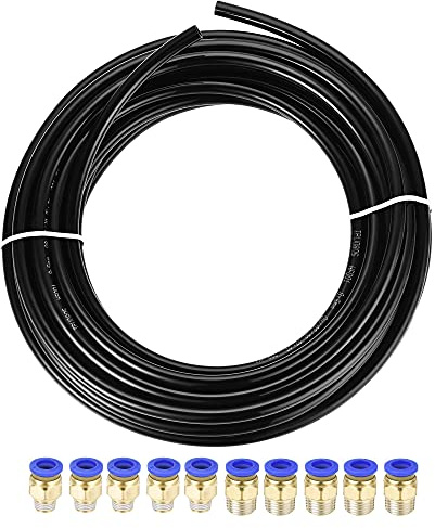 sourcing map Pneumatischer Flexschlauch Luftschlauch aus Polyurethan, 8 mm Außendurchmesser, 10 m, schwarz, mit 10 Stück Steckverbindungsstücken