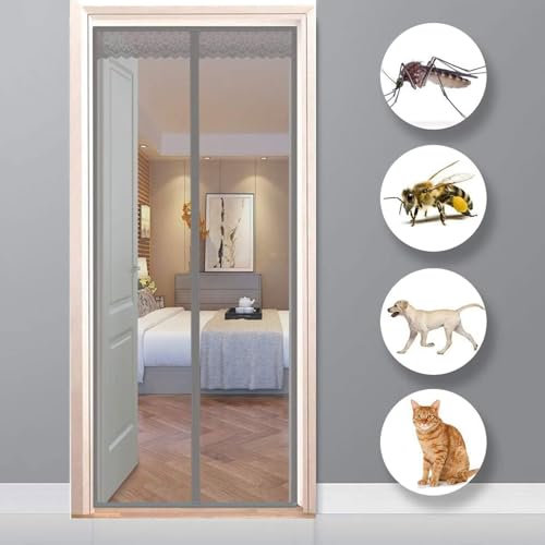 Ufamiluk fliegengitter balkontür ohne Bohren 85x215cm Grau mit Magnet insektenschutz tesa fliegengitter tür Vorhang fliegenvorhang Türvorhang fliegenschutz moskitonetz für tür Terrassentür Balkontür