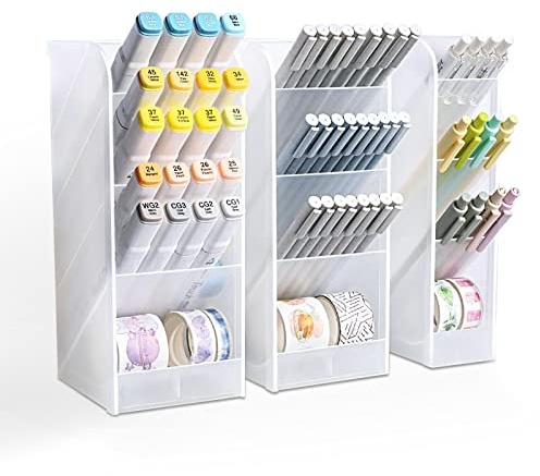 XIACIBDUS 3 Stück Schreibtisch Organizer, Multifunktionaler Stiftehalter Schreibtisch, Stifte Organizer Kinder Stiftebox, Stifthalter-Aufbewahrungsbox, Stifteköcher für Büro Heimbedarf Stifte Schule | BPA-freier Kunststoff, 3er Set, 4 Fächer pro Box, schräges Design, Horizontal/Vertikal Nutzbar,Für Büro, Schule , Zuhause