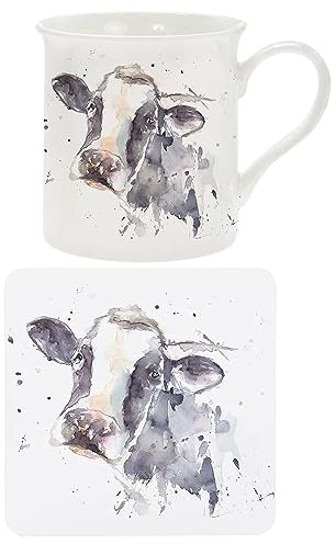 lesser and pavey LP34126 Ceramic Mug & Coaster | Country Life Cow design | Set of 2 Tableware, White