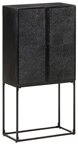 vidaXL Elegant Multipurpose Sideboard, Solid Acacia and Mango Wood Construction, Highboard or Storage Cabinet with 2 Doors and 1 Drawer, Industrial Style, Black