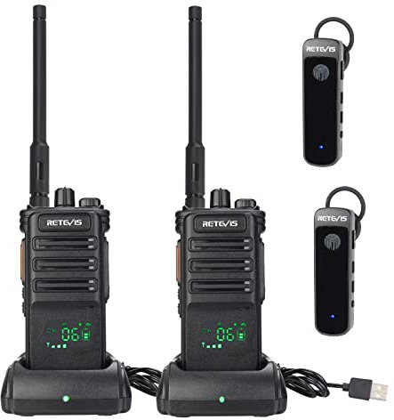 Retevis RB689 Funkgerät, Großer Reichweite Handfunkgerät mit drahtlosen Drahtlose Kopfhörer, 2600mAh, VOX, Taschenlampe, Walkie Talkie für die Fertigung, Sicherheit (Schwarz, 2Pcs)