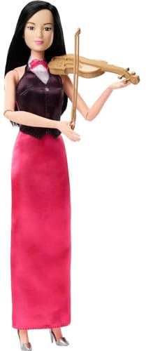 Barbie ​Métiers Poupée Musicienne Violoniste en Robe avec Veste De Costume, Chaussures Argentées, avec Violon Et Archet, Jouet Enfant, Dès 3 Ans, HKT68