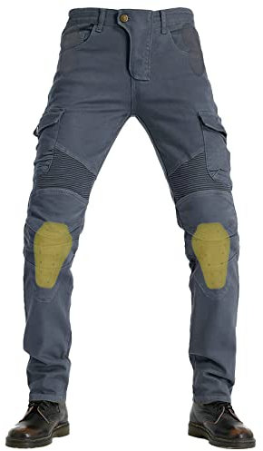 QIYUANT Hombre Pantalones de Motocicleta Moto Jeans Resistencia al Desgarro Casual Retro Elásticos con Equipo de Protección Desmontable Anti Caída (Gris, L)