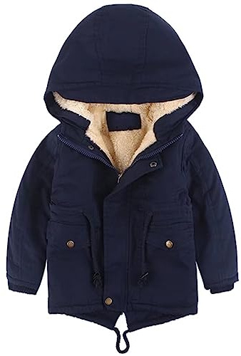 linboo Kinder Winterjacke Jungen Mädchen Warm Gefütterte Blouson Hoodie Dicke Mantel Parka Baby Wintermäntel, Marineblau, 104-110(Etikettengröße: 110)