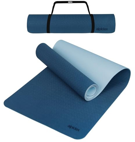 ALPIDEX Yogamatte rutschfest 190 x 61 x 0.6 cm | 190 x 90 x 0.6 cm E-Book Phthalatfreie Fitness TPE Matte Gymnastik Turnen Pilates Sport Yoga Trainingsmatte, Dark Blue/Ice Blue, 190 x 61 x 0.6 cm