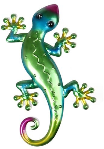 Niuhong Art Mural Geckos Métal Sculpture Murale Vive 3D Décoration Murale Suspendue Gecko Statue Murale d'Art Caméléon Clôture Jardin Lézard Décorations Extérieures d'Intérieur d'Insecte (vert)
