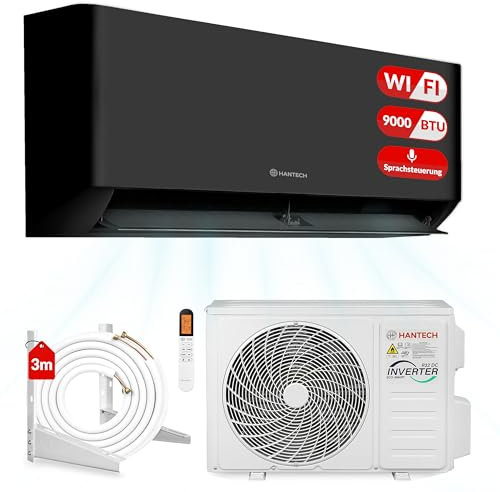 HANTECH Split aire acondicionado 9000 BTU H-PRO función de calefacción y refrigeración, filtro de aire, WIFI, material de montaje