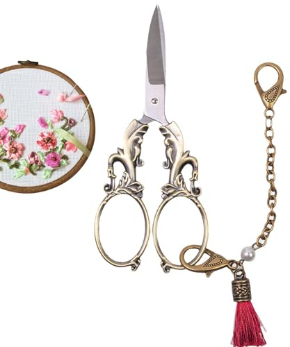 Tijeras de lujo,Tijeras para tejer | Tijeras de costura vintage - Tijeras de ganchillo de estilo retro europeo con cadena, herramienta de bricolaje para trabajos de arte, bordado y costura