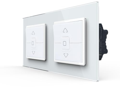 LIVOLO Wipp zweifacher Rollladenschalter 3-Tastenbedienung IP41 für Unterputz Einbau doppelter Tasterschalter Weiß im Glasrahamen Rollladen Markiese Jalousieschalter Wippschalter LEG-077026